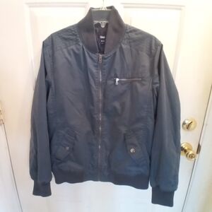 GAP MEN BOMBER JACKET M NAVY BLUE FULL ZIP POCKETS WITH SNAP RIBBED CUFFS & HEM